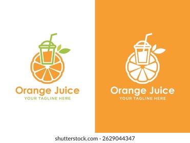orange juice logo design, fresh orange juice vector logo, fresh orange and fruit processed drink design in vector design with juice glass	