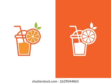 orange juice logo design, fresh orange juice vector logo, fresh orange and fruit processed drink design in vector design with juice glass	