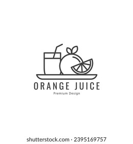 orange juice logo template  line art  food  drink  minimalist vector icon design