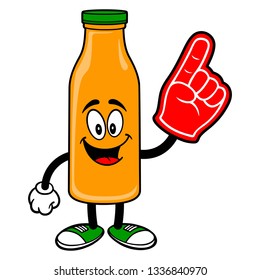 Orange Juice Mascot with a Foam Hand - A vector cartoon illustration of a Orange Juice Mascot with a Foam Hand.