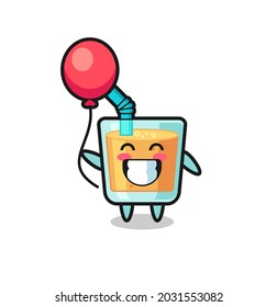 orange juice mascot illustration is playing balloon , cute style design for t shirt, sticker, logo element