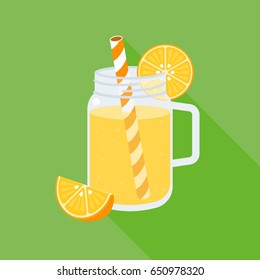 orange juice in mason jar, flat design vector