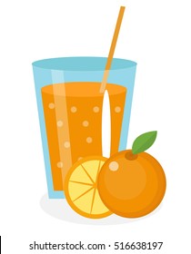 Orange juice, orangeade, in a glass. Fresh isolated on white background.