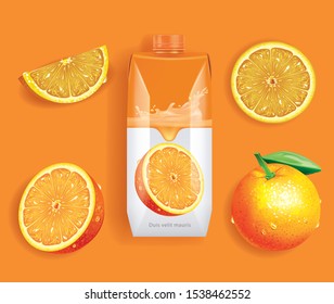 Orange juice packaging design.Orange fruit and juice box .illustration