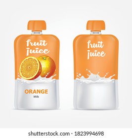 Orange Juice and packaging with liquid splashing. Vector 3D realistic, Advertising concept. Of free space for your copy and branding. Food concept for Ads.
