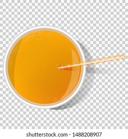 Orange juice in a paper cup on a transparent background. View from above.