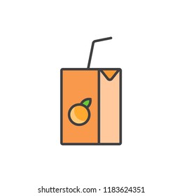 Orange juice paper pack colored line icon.