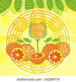 Orange juice pattern leaves ornament background abstract decorative vector illustration