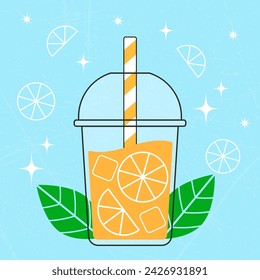 Orange juice in a plastic cup with a juice straw