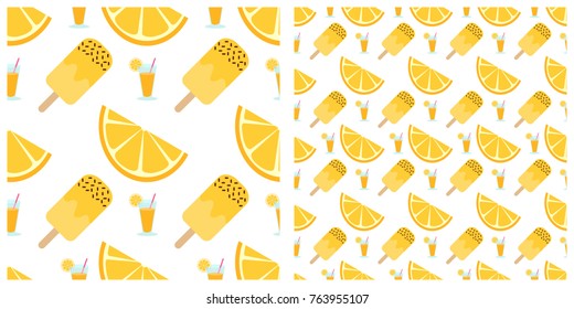 Orange and juice or its product seamless pattern on transparent background