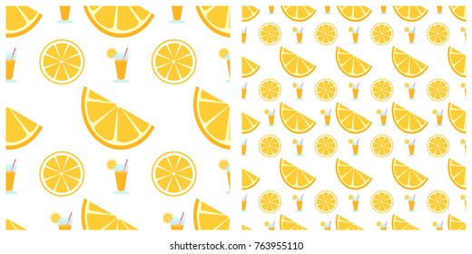 Orange and juice or its product seamless pattern on transparent background