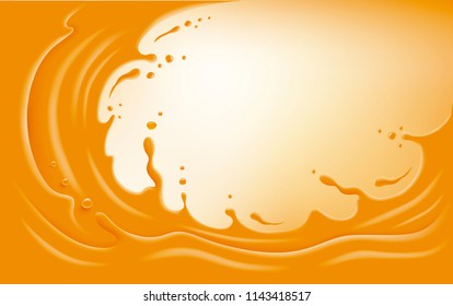 Orange juice slice and orange splash with many juice drops