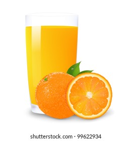 Orange Juice And Slices Of Orange, Isolated On White Background, Vector Illustration