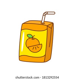 Orange Juice With Small Box Package And Straw Cartoon Illustration Isolated On White Background 