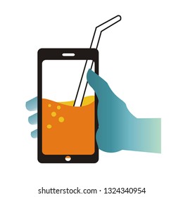  orange  juice in a smart phone vetor illustration