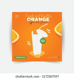 Orange Juice social media post design. Food promotional social media post.