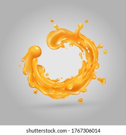 Orange juice splash circle on a gray background