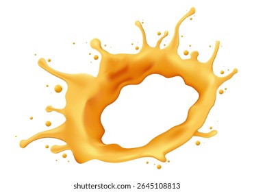 Orange juice splash with drops isolated on white background. Realistic Healthy natural drink splashes. Vector illustration. 