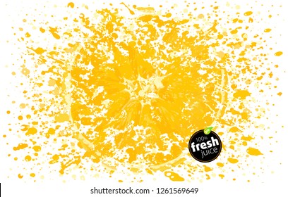 Orange juice splash. Fresh fruit and splashes. A blast of fresh fruit taste. Citrus splashing. White background