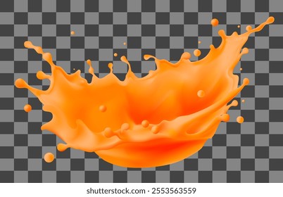 orange juice splash isolated on  transparent background. Realistic vector illustration, Gradient Mesh Clipping path. 3D vector