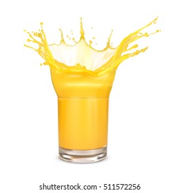 Orange juice splash on a white background. Vector. Mesh