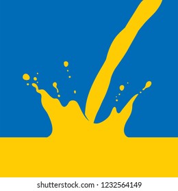 Orange Juice Splash, With Pour, Simple Flat Graphic Vector Illustration On Blue Background.