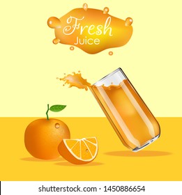Orange juice splash.  Splashes of glass orange. Orange juice advertising realistic design