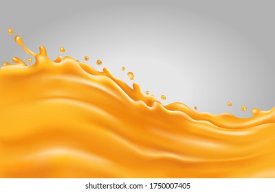 Orange juice splash wave on a gray background