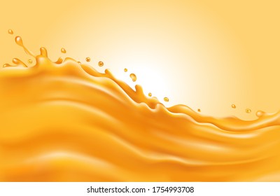 Orange juice splash wave on an orange background