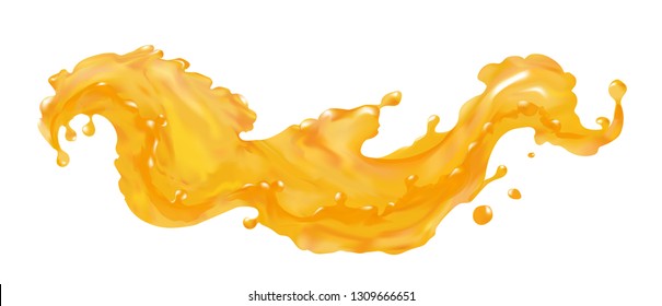 Orange juice splash wave in vector 3d realistic. Liquid fresh fruits drops. Elements for your design pictures isolated.