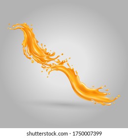 Orange juice splashes on a gray background