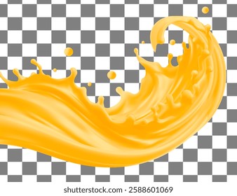 Orange juice splattering spot realistic vector illustration. Organic beverage. Healthy drink splash Fruit juice, orange juice .Realistic Mesh gradient is used