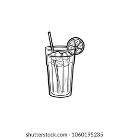 Orange juice with straw hand drawn outline doodle icon. Non-alcohol orange drink vector sketch illustration for print, web, mobile and infographics isolated on white background.