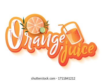 orange juice typography logo design, calligraphy emblem label Vector illustration.