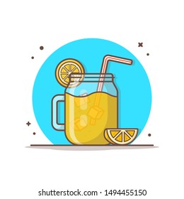 Orange Juice Vector Icon Illustration. Summer Orange Cocktail With Orange Slice. Lemonade Icon Concept White Isolated. Flat Cartoon Style Suitable for Web Landing Page, Banner, Flyer, Sticker