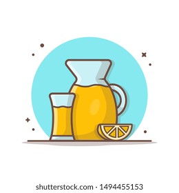 Orange Juice Vector Icon Illustration. Summer Orange Cocktail With Orange Slice. Lemonade Icon Concept White Isolated. Flat Cartoon Style Suitable for Web Landing Page, Banner, Flyer, Sticker