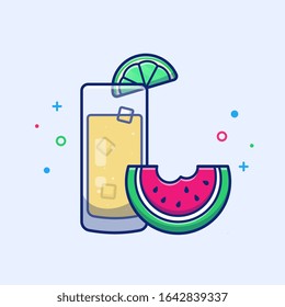 Orange Juice With Water Melon Fruit Vector Icon Illustration. Summer Food And Drink. Holiday Icon Concept White Isolated. Flat Cartoon Style Suitable for Web Landing Page, Banner, Flyer, Sticker, Card