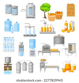 Orangensaft- und Wasserproduktion und Industrie-Big-Vektor-Set