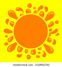 orange juice water splash drop and circle for copy space, water blob orange flat isolated on yellow, pineapple juice splash flow, juice drop splatter simple for package design, blob splash for banner