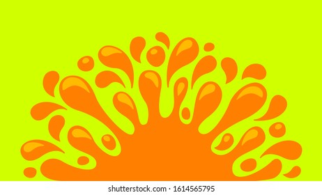orange juice water splash drop, water blob orange flat isolated on lemon green, pineapple juice splash flow, orange juice drop splatter simple for package design, orange drop symbol graphic banner ad