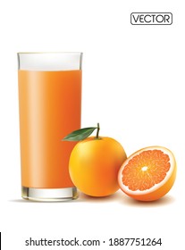 ORANGE JUICE WITH ORANGE AT WHITE BACKGROUND. VECTOR EPS
