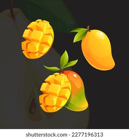 Ilustración del vector de mango fresco y brillante de color naranja jugoso