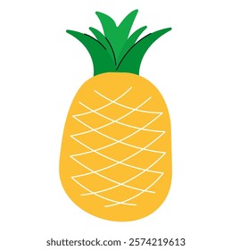 Orange juicy pineapple with green leaves on a white background in flat style.Isolated fresh pineapple icon