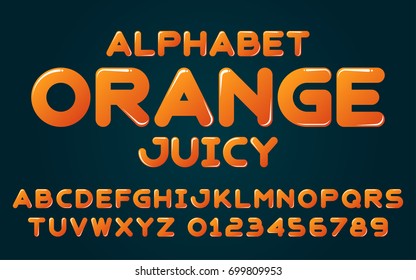 Orange juicy set style technology and modern.Decorative alphabet vector fonts and numbers.Typography design for headlines, labels, posters, logos, cover, etc.