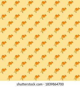 orange kangaroo hopping side view on a light brown background repeat pattern