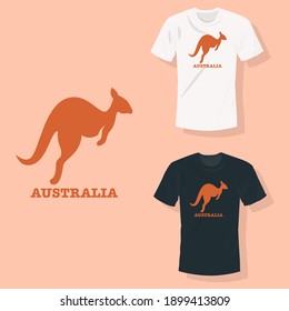 Orange kangaroo running with text Australia T shirt clothing fashion design 