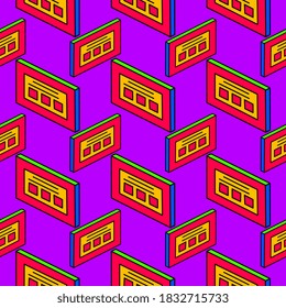 Orange kassette ,seamless pattern on purple background.