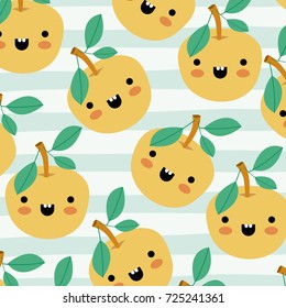 orange kawaii fruits pattern set on decorative lines color background vector illustration