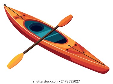 Kayak naranja con remo sobre fondo blanco. Ilustración vectorial