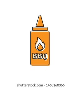 Orange Ketchup bottle icon isolated on white background. Fire flame icon. Barbecue and BBQ grill symbol. Vector Illustration